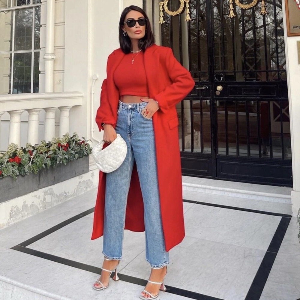 ‘Avec Les Filles’ Zara red Italian wool double breasted coat size M